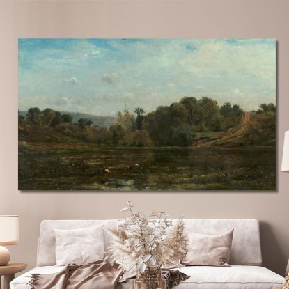 Gru Che Si Abbeverano Al Bordo Di Uno Stagno Charles François Daubigny cfd21 quadro stampato su tela