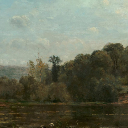 Gru Che Si Abbeverano Al Bordo Di Uno Stagno Charles François Daubigny cfd21 quadro stampato su tela