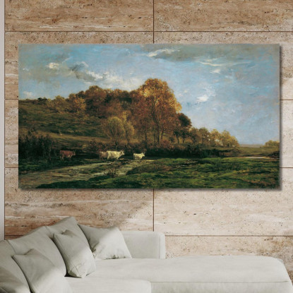 Paesaggio Autunnale Fluviale Al Crepuscolo Charles François Daubigny cfd28 quadro stampato su tela