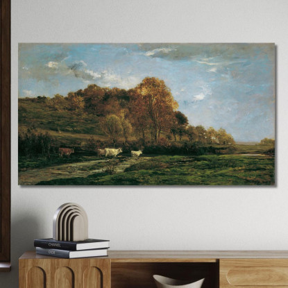 Paesaggio Autunnale Fluviale Al Crepuscolo Charles François Daubigny cfd28 quadro stampato su tela