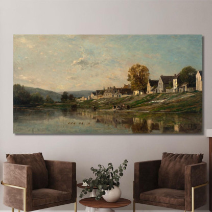 Le Lavandaie Sulla Riva Della Senna A Bonnieres Charles François Daubigny cfd51 quadro stampato su tela