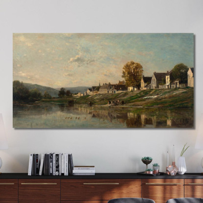 Le Lavandaie Sulla Riva Della Senna A Bonnieres Charles François Daubigny cfd51 quadro stampato su tela