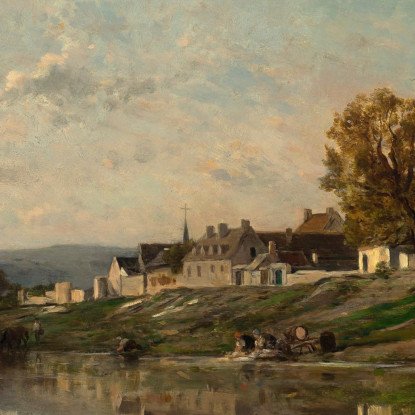 Le Lavandaie Sulla Riva Della Senna A Bonnieres Charles François Daubigny cfd51 quadro stampato su tela