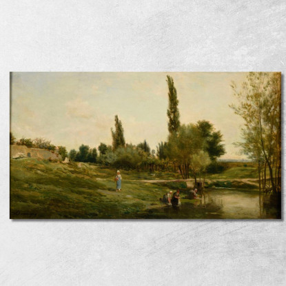 Paesaggio Con Lavandaie Charles François Daubigny cfd57 quadro stampato su tela