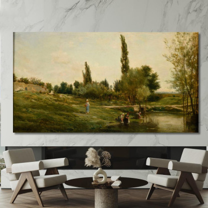 Paesaggio Con Lavandaie Charles François Daubigny cfd57 quadro stampato su tela