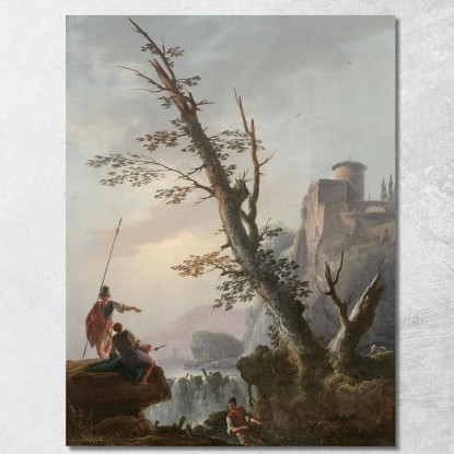 Soldati E Pescatori In Un Paesaggio Con Cascata Charles François Daubigny cfd74 quadro stampato su tela