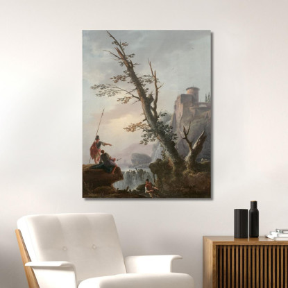 Soldati E Pescatori In Un Paesaggio Con Cascata Charles François Daubigny cfd74 quadro stampato su tela