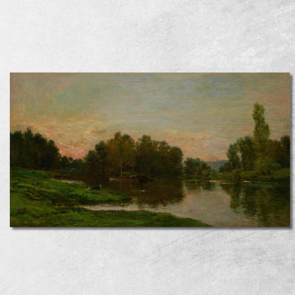 La Chiatta Dell'Artista All'Ile De Vaux Sul Fiume Oise Charles François Daubigny cfd84 quadro stampato su tela