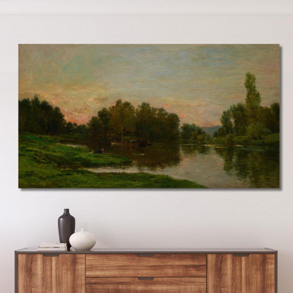 La Chiatta Dell'Artista All'Ile De Vaux Sul Fiume Oise Charles François Daubigny cfd84 quadro stampato su tela