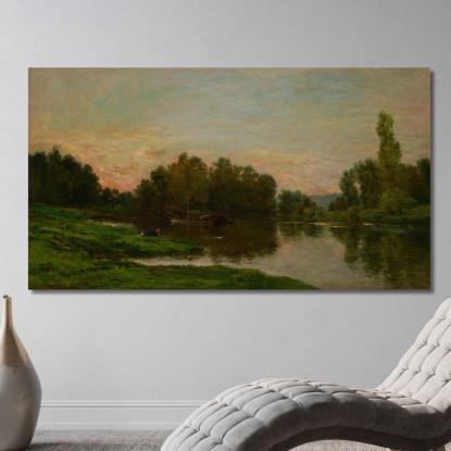 La Chiatta Dell'Artista All'Ile De Vaux Sul Fiume Oise Charles François Daubigny cfd84 quadro stampato su tela