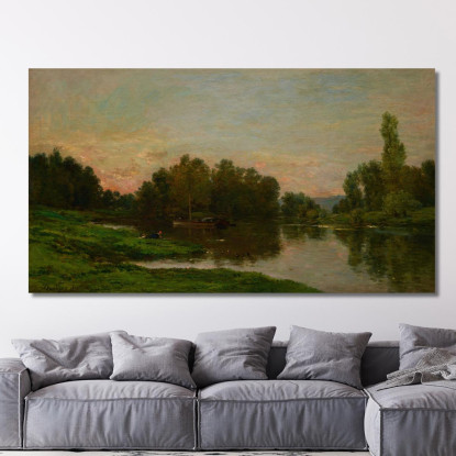 La Chiatta Dell'Artista All'Ile De Vaux Sul Fiume Oise Charles François Daubigny cfd84 quadro stampato su tela