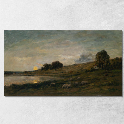 Gregge Di Pecore Sulla Riva Del Fiume Charles François Daubigny cfd87 quadro stampato su tela