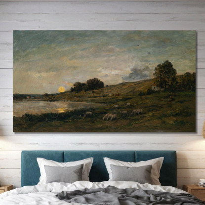 Gregge Di Pecore Sulla Riva Del Fiume Charles François Daubigny cfd87 quadro stampato su tela