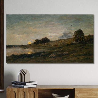 Gregge Di Pecore Sulla Riva Del Fiume Charles François Daubigny cfd87 quadro stampato su tela