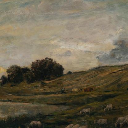 Gregge Di Pecore Sulla Riva Del Fiume Charles François Daubigny cfd87 quadro stampato su tela