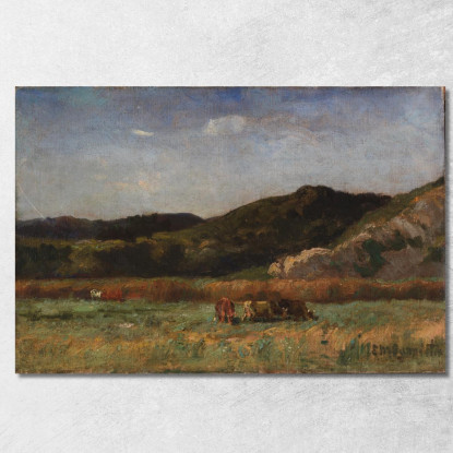 Paesaggio Con Mucche Al Pascolo Sulle Colline Edward Mitchell Bannister emb48 quadro stampato su tela