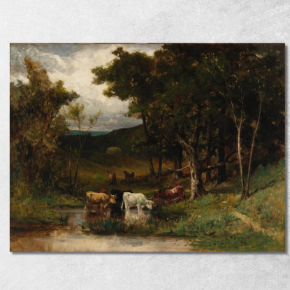 Paesaggio Con Mucche Nel Ruscello Vicino Agli Alberi Edward Mitchell Bannister emb49 quadro stampato su tela