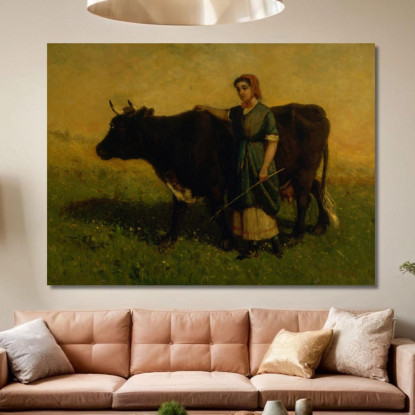 Donna Che Cammina Con Mucca Edward Mitchell Bannister emb65 quadro stampato su tela