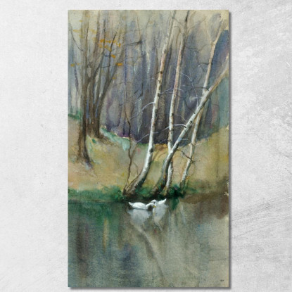 Scena Nel Bosco Con Betulle E Anatre Edward Mitchell Bannister emb66 quadro stampato su tela