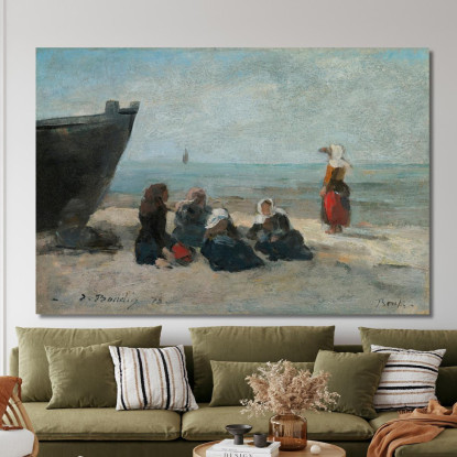 Berck Pescatrici In Attesa Del Ritorno Delle Barche Eugène Boudin ebd17 quadro stampato su tela