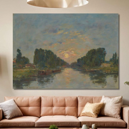 Saint-Valery-Sur-Somme - Effetto Di Luna Sul Canale Eugène Boudin ebd120 quadro stampato su tela