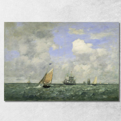 Navi E Barche A Vela Che Lasciano Le Havre Eugène Boudin ebd127 quadro stampato su tela