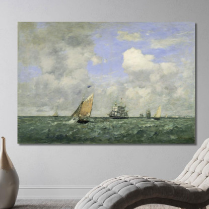 Navi E Barche A Vela Che Lasciano Le Havre Eugène Boudin ebd127 quadro stampato su tela