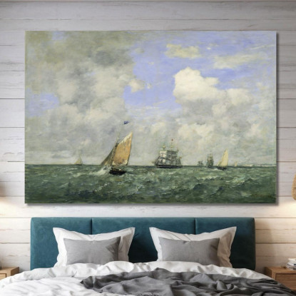 Navi E Barche A Vela Che Lasciano Le Havre Eugène Boudin ebd127 quadro stampato su tela