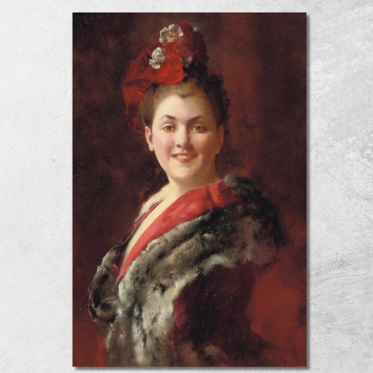 Una Dama Con Mantella Foderata Di Pelliccia Gustave Jean Jacquet gjj3 quadro stampato su tela