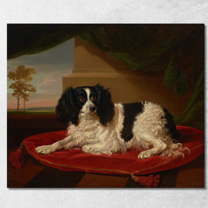 Un Cane King Charles Spaniel Su Un Cuscino Rosso James Ward jwr5 quadro stampato su tela