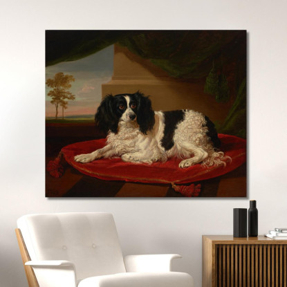 Un Cane King Charles Spaniel Su Un Cuscino Rosso James Ward jwr5 quadro stampato su tela