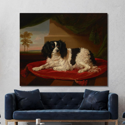 Un Cane King Charles Spaniel Su Un Cuscino Rosso James Ward jwr5 quadro stampato su tela