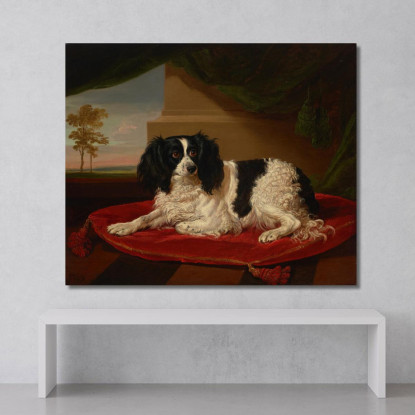 Un Cane King Charles Spaniel Su Un Cuscino Rosso James Ward jwr5 quadro stampato su tela