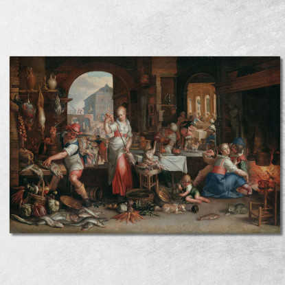 Interno Di Cucina Con La Parabola Della Grande Cena Joachim Wtewael jwl7 quadro stampato su tela