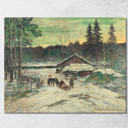 Cacciatore Che Parla Con Una Donna In Una Slitta Konstantin Alexeevich Korovin kak2 quadro stampato su tela