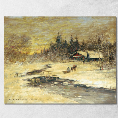 Slitta Che Passa Su Un Ponte Al Tramonto Konstantin Alexeevich Korovin kak32 quadro stampato su tela