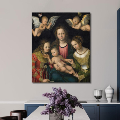 Vergine Con Il Bambino Con Le Sante Caterina E Barbara Lucas Cranach the Elder lce95 quadro stampato su tela