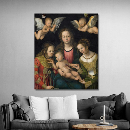 Vergine Con Il Bambino Con Le Sante Caterina E Barbara Lucas Cranach the Elder lce95 quadro stampato su tela