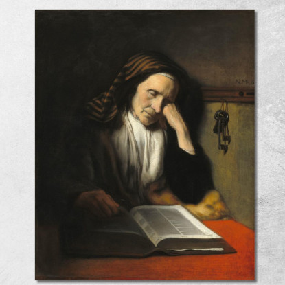 Una Vecchia Che Sonnecchia Su Un Libro Nicolaes Maes nma4 quadro stampato su tela