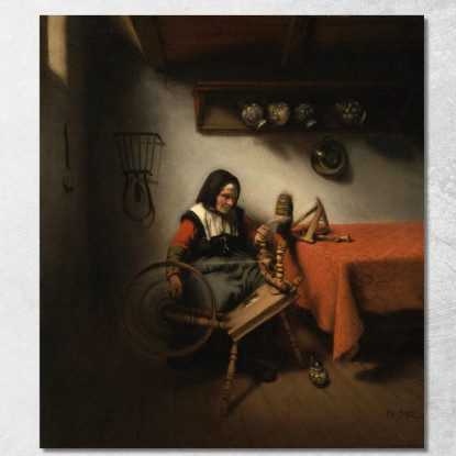 Vecchia Che Fila Nicolaes Maes nma9 quadro stampato su tela