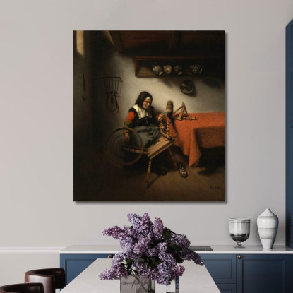 Vecchia Che Fila Nicolaes Maes nma9 quadro stampato su tela