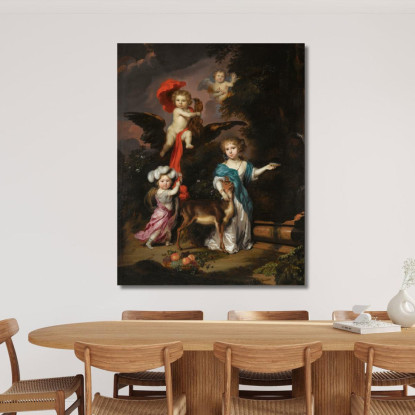 Ritratto Pastorale Di Famiglia Di Quattro Bambini Che Personificano Figure Mitologiche Tra Cui Ganimede E Diana Con Un Cervo Ni