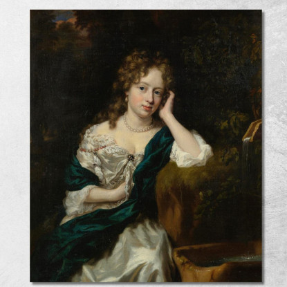 Ritratto Di Una Dama Seduta Accanto A Una Fontana Nicolaes Maes nma20 quadro stampato su tela