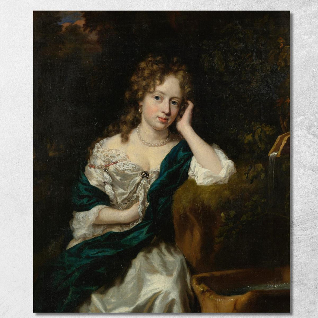 Ritratto Di Una Dama Seduta Accanto A Una Fontana Nicolaes Maes nma20 quadro stampato su tela