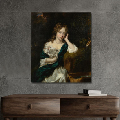 Ritratto Di Una Dama Seduta Accanto A Una Fontana Nicolaes Maes nma20 quadro stampato su tela