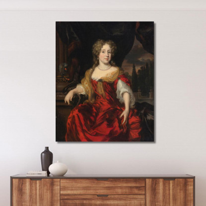 Ritratto Di Una Dama Con Indosso Un Abito Rosso Nicolaes Maes nma21 quadro stampato su tela