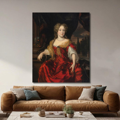 Ritratto Di Una Dama Con Indosso Un Abito Rosso Nicolaes Maes nma21 quadro stampato su tela