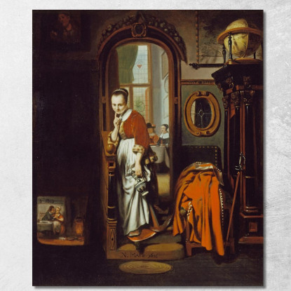 La Casalinga In Ascolto (La Pettegola) Nicolaes Maes nma38 quadro stampato su tela