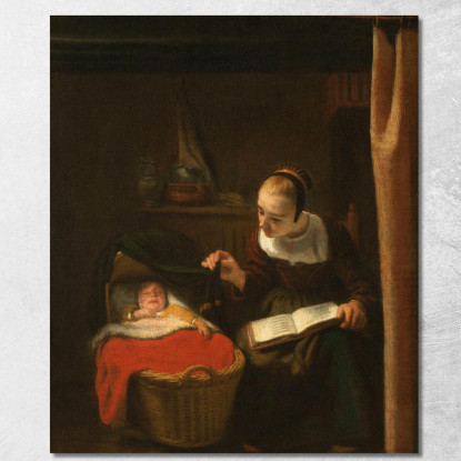 Giovane Donna Accanto A Una Culla Nicolaes Maes nma43 quadro stampato su tela