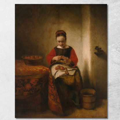 Giovane Donna Che Sbuccia Mele Nicolaes Maes nma44 quadro stampato su tela